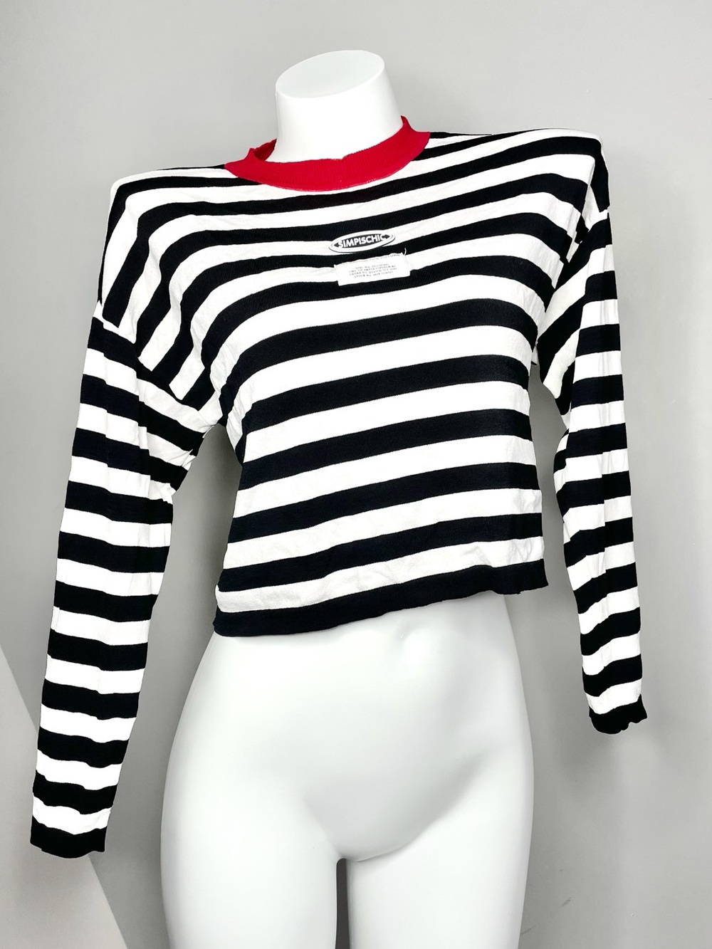 Black & White Striped Long Sleeve Oversized Crop Top